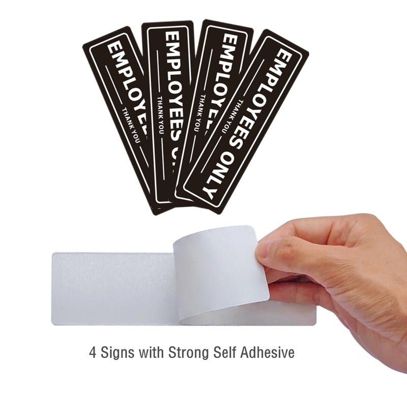 MongFun Employees Only Sign for Office Business Door Aluminum Metal Black White Signs for Store Company Restaurant Restroom Wall Entrance With Self Adhesive (Pack of 4, Black 7x2 inches) - Image 2